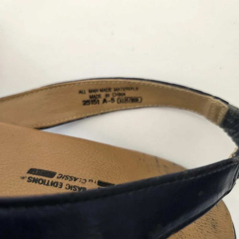 Vtg 90s Basic Editions Sandal Womens 11 Strappy‎ Navy Blue Faux Leather Flats